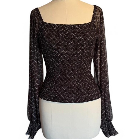 Anthropologie  Black and white geometric print mesh long sleeve top (size XS)166 - Picture 1 of 6